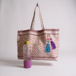 Estee Lauder New Pink Geometric Tote Bag and Glass Water Bottle